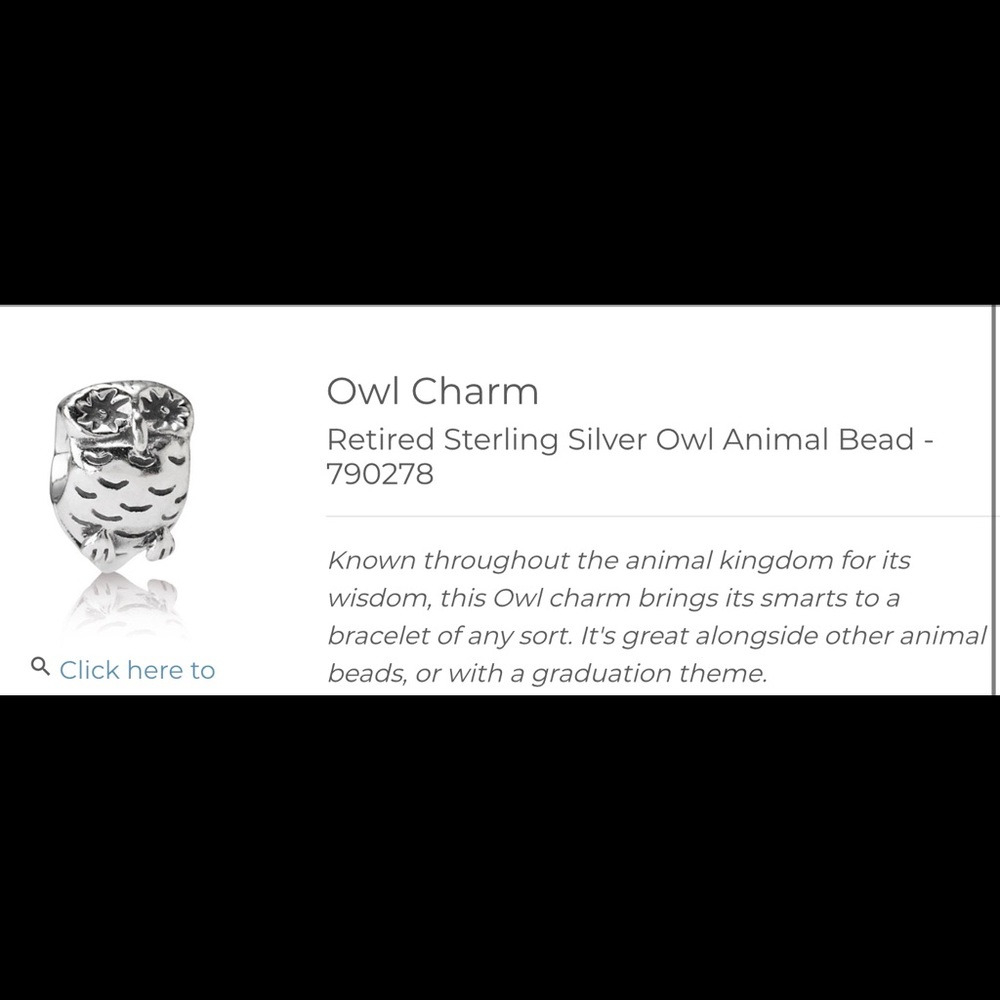 Retired Pandora Owl Charm Sterling Silver